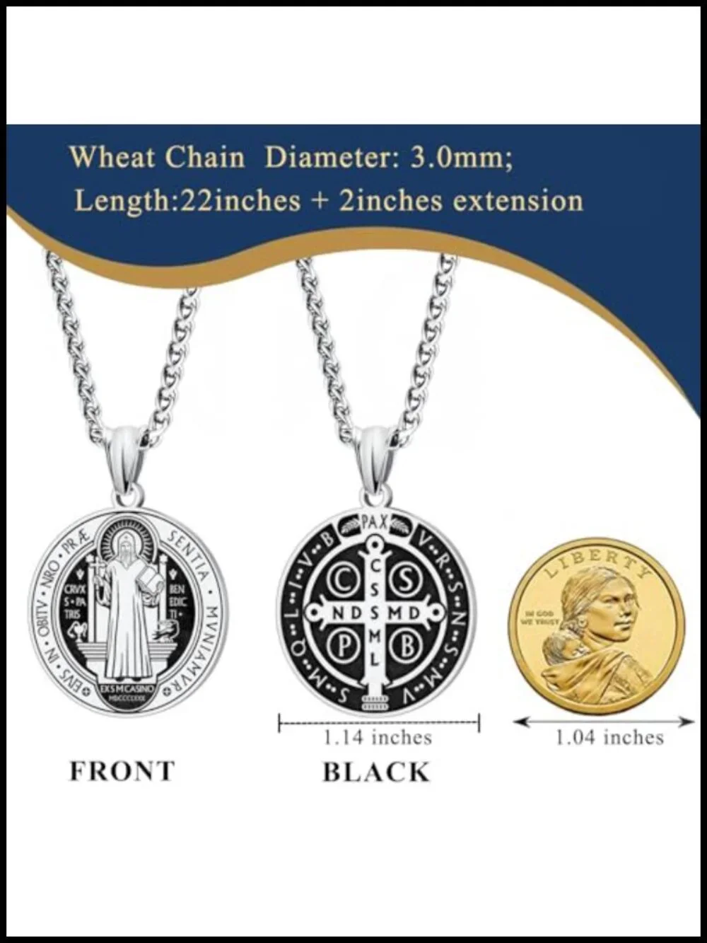 St. Benedict Medal Necklace Stainless Steel Religious Pendant for Men Women